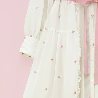 Petit rose embroidery front button dress