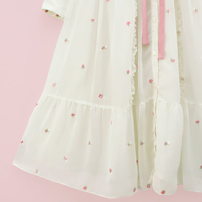 Petit rose embroidery front button dress