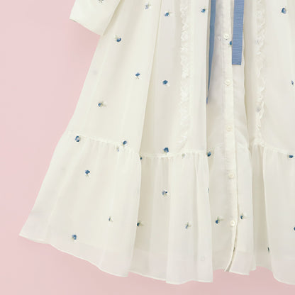 Petit rose embroidery front button dress