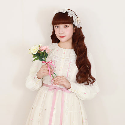 Petit rose embroidery front button dress