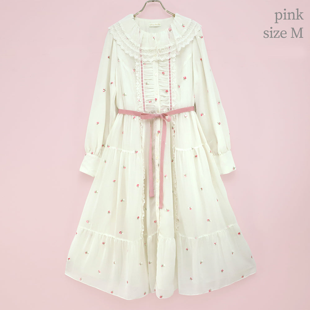 Petit rose embroidery front button dress