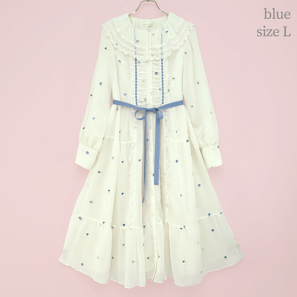 Petit rose embroidery front button dress