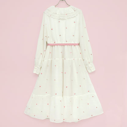 Petit rose embroidery front button dress