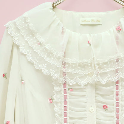 Petit rose embroidery front button dress