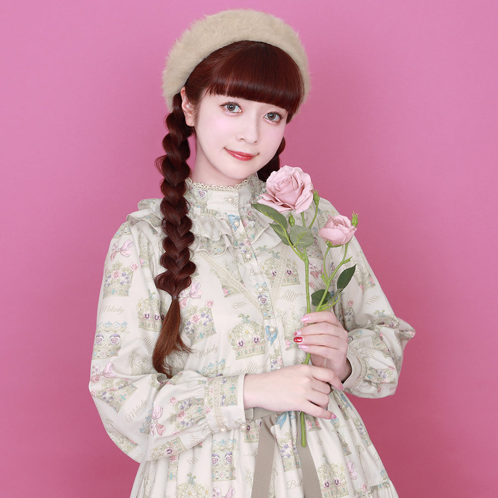 メロディバスケット　petit flowers ワンピース Strawberry Roseフロントボタンワンピース-Melody BasKet