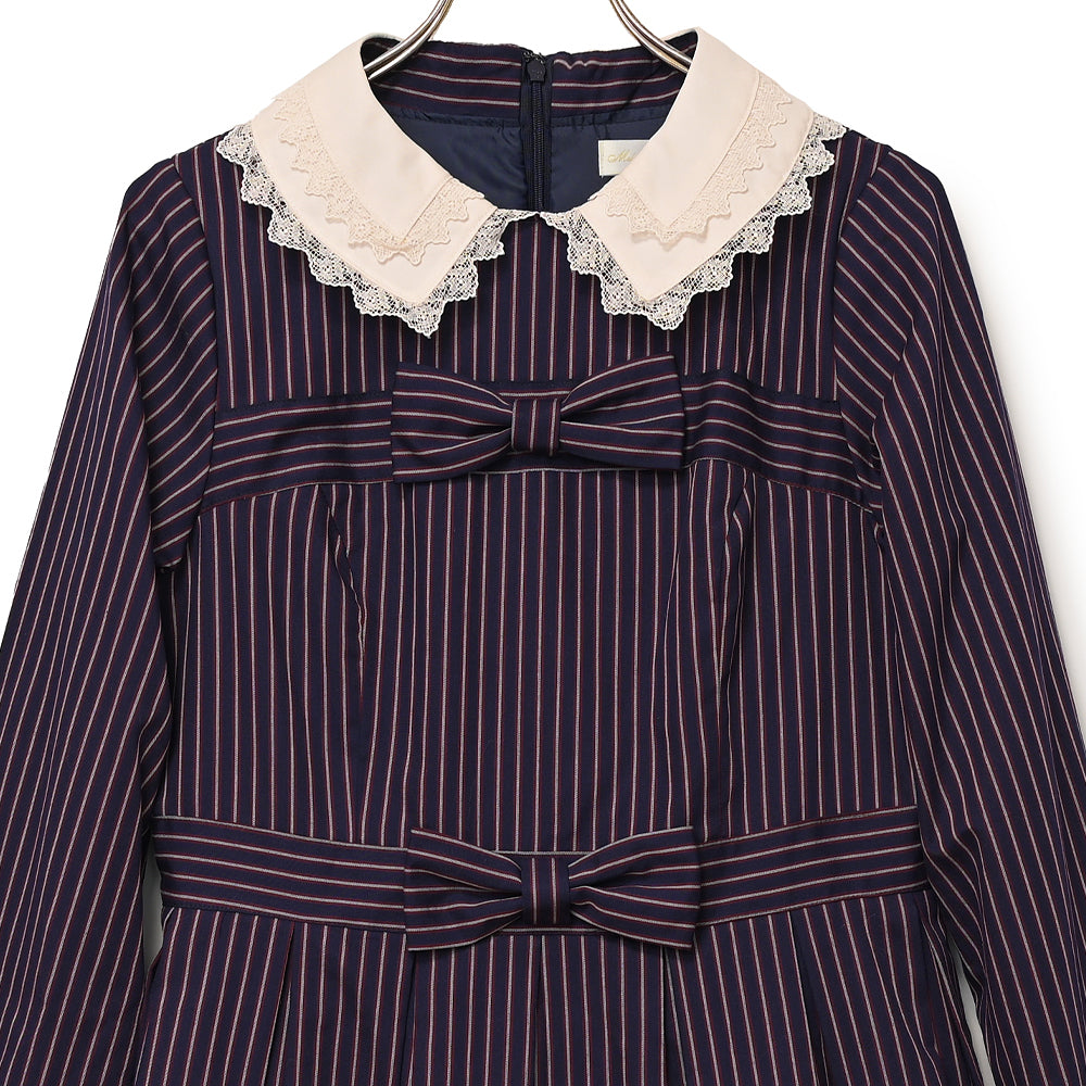 Double ribbon regimental striped dress