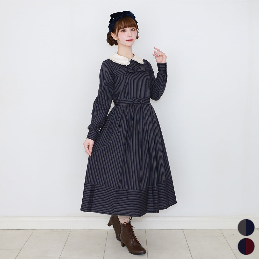 Double ribbon regimental striped dress