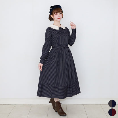 Double ribbon regimental striped dress