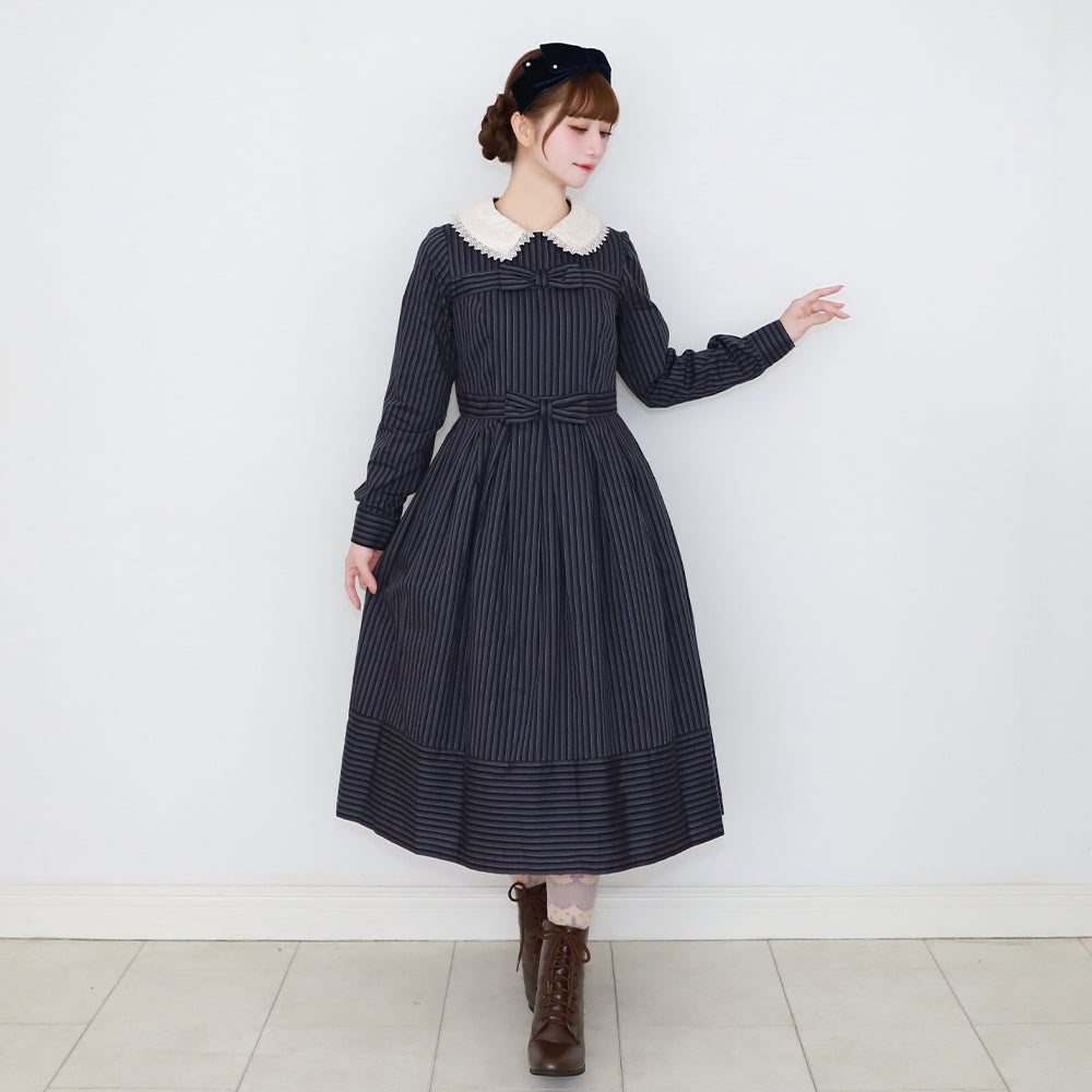 Double ribbon regimental striped dress