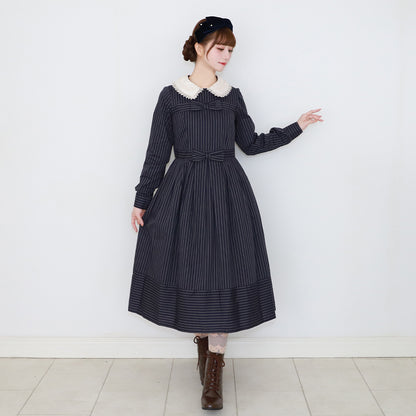 Double ribbon regimental striped dress