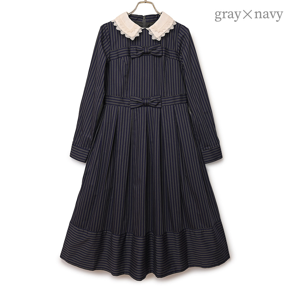 Double ribbon regimental striped dress