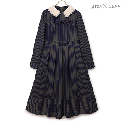 Double ribbon regimental striped dress