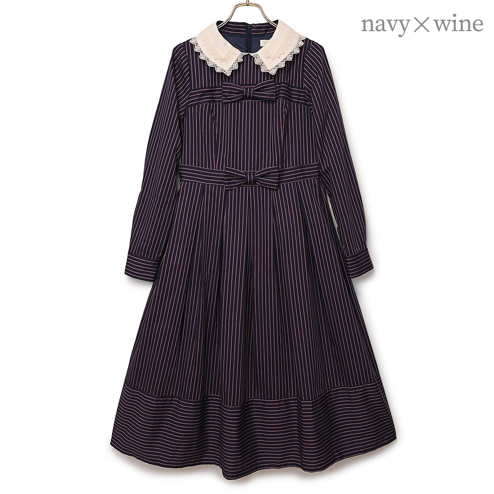 Double ribbon regimental striped dress
