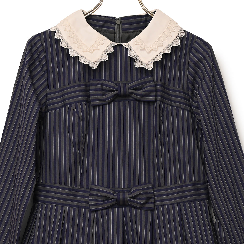 Double ribbon regimental striped dress