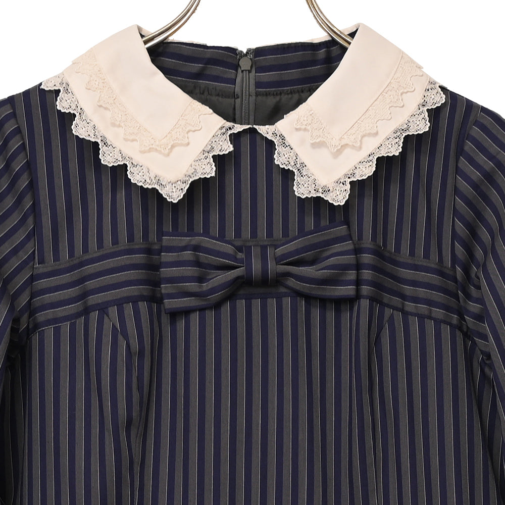 Double ribbon regimental striped dress