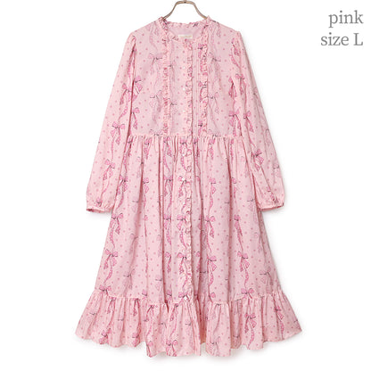 リボン結びのフロントボタンワンピース