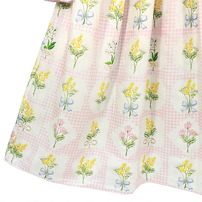 Mimosa and gingham check lace-up dress