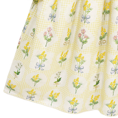 Mimosa and gingham check lace-up dress