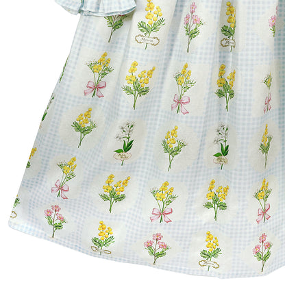 Mimosa and gingham check lace-up dress