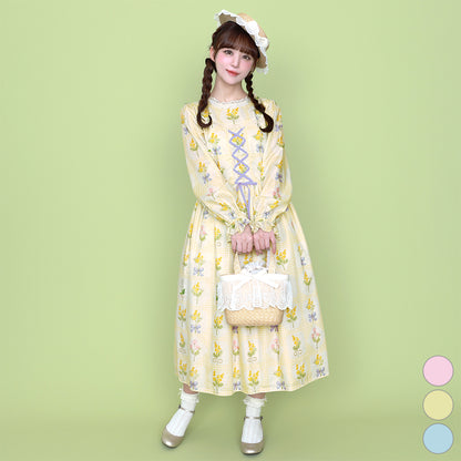 Mimosa and gingham check lace-up dress