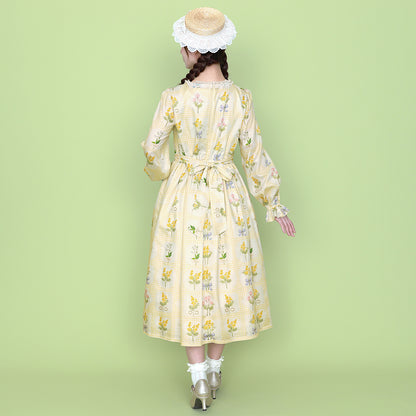 Mimosa and gingham check lace-up dress