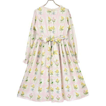 Mimosa and gingham check lace-up dress