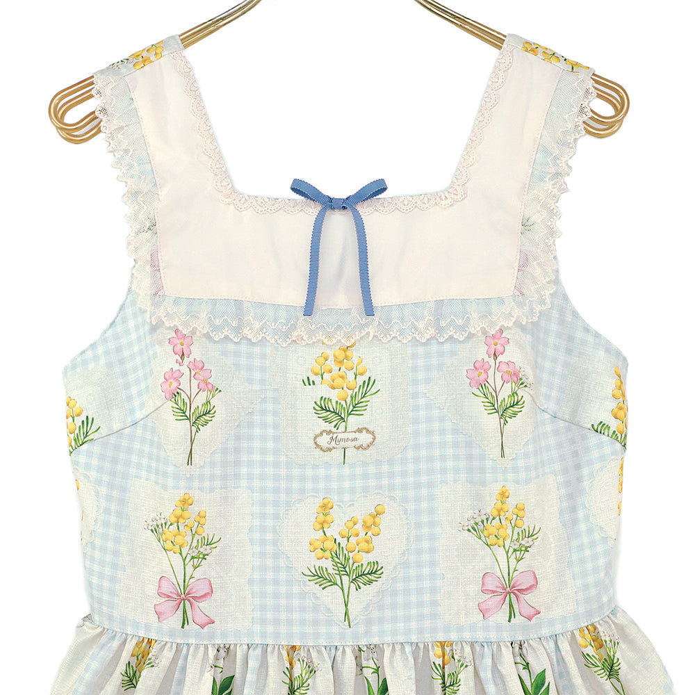 【タグ付き未使用】MelodyBasKet ミモザとギンガムチェックのジャンスカ タグ付き未使用】MelodyBasKet ミモザとギンガムチェックのジャンスカ