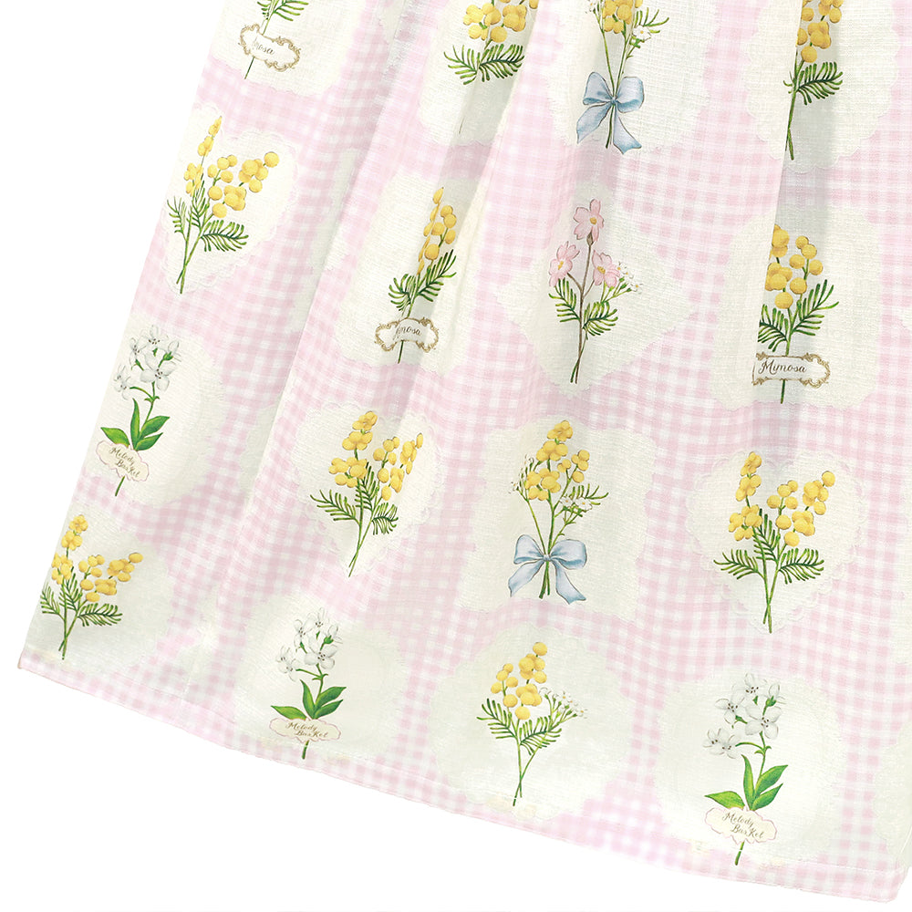 ミモザとギンガムチェックのジャンパースカート