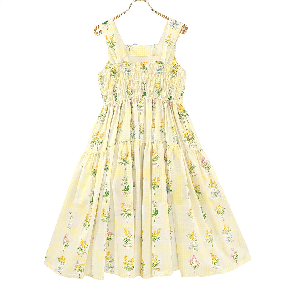 ミモザとギンガムチェックのジャンパースカート-Melody BasKet