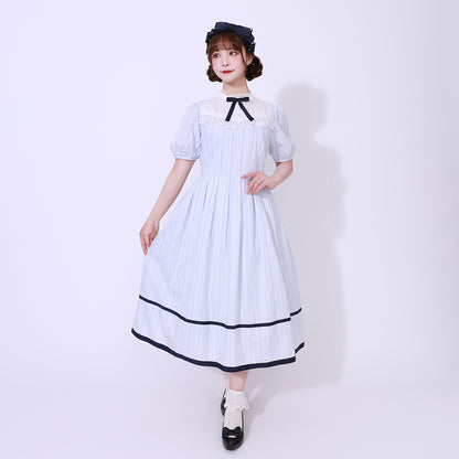 ドビーストライプ スタンドカラーワンピース