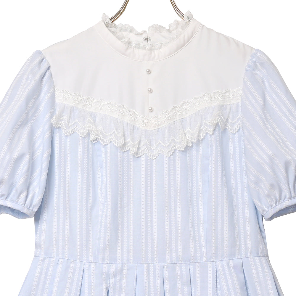 ドビーストライプ スタンドカラーワンピース