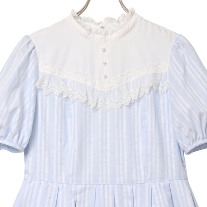 ドビーストライプ スタンドカラーワンピース