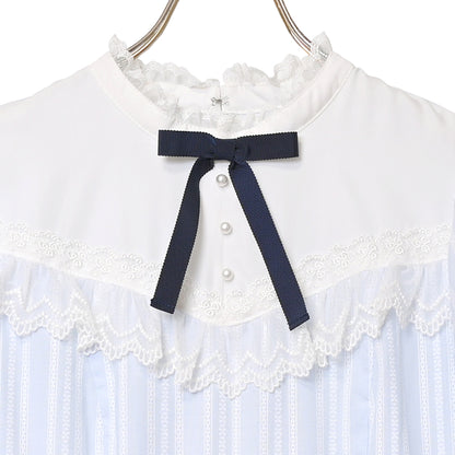 ドビーストライプ スタンドカラーワンピース