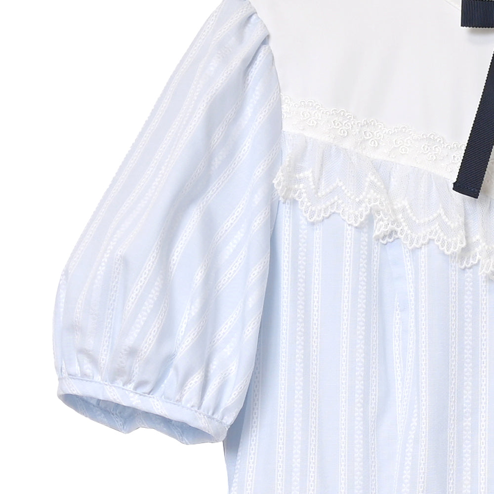 ドビーストライプ スタンドカラーワンピース