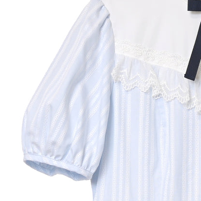 ドビーストライプ スタンドカラーワンピース