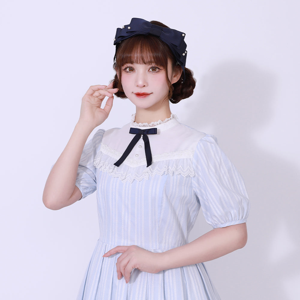 ドビーストライプ スタンドカラーワンピース