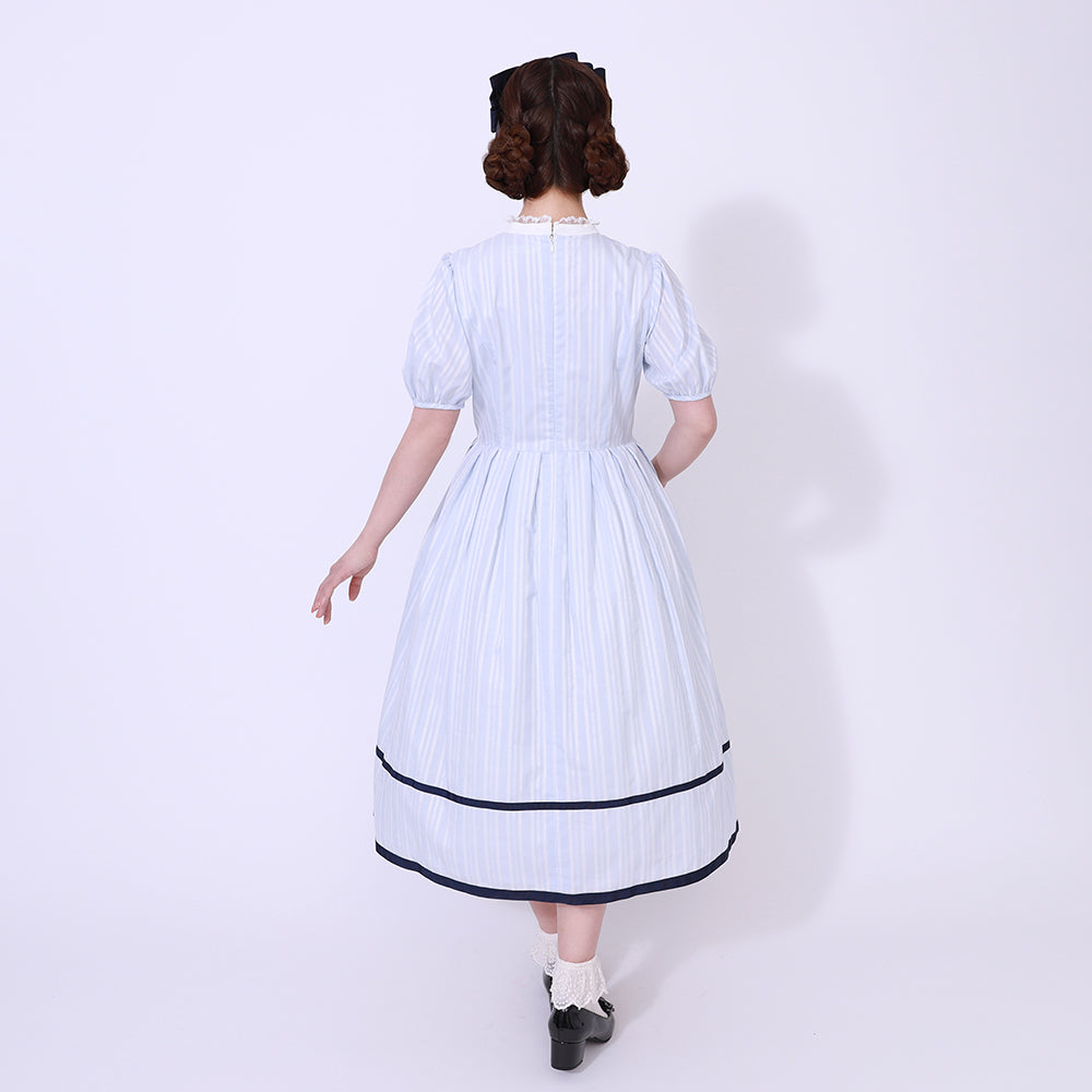 ドビーストライプ スタンドカラーワンピース