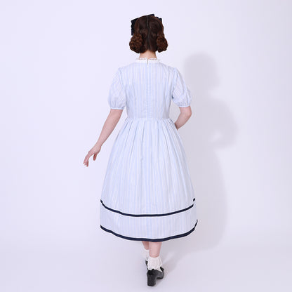 ドビーストライプ スタンドカラーワンピース