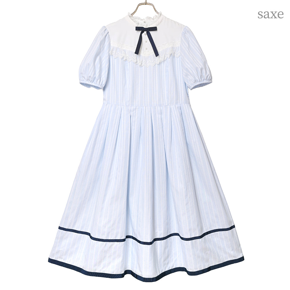 ドビーストライプ スタンドカラーワンピース