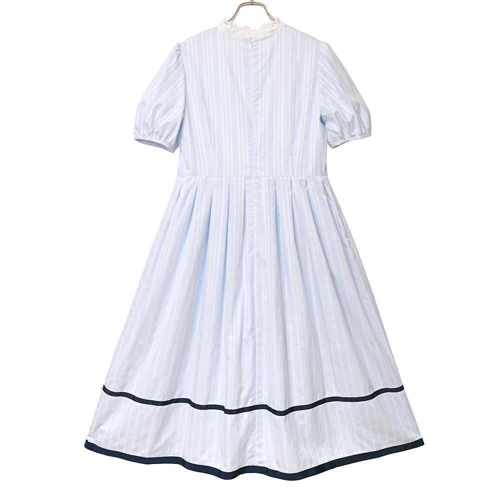 ドビーストライプ スタンドカラーワンピース