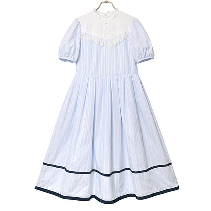 ドビーストライプ スタンドカラーワンピース