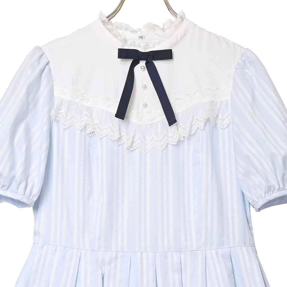 ドビーストライプ スタンドカラーワンピース