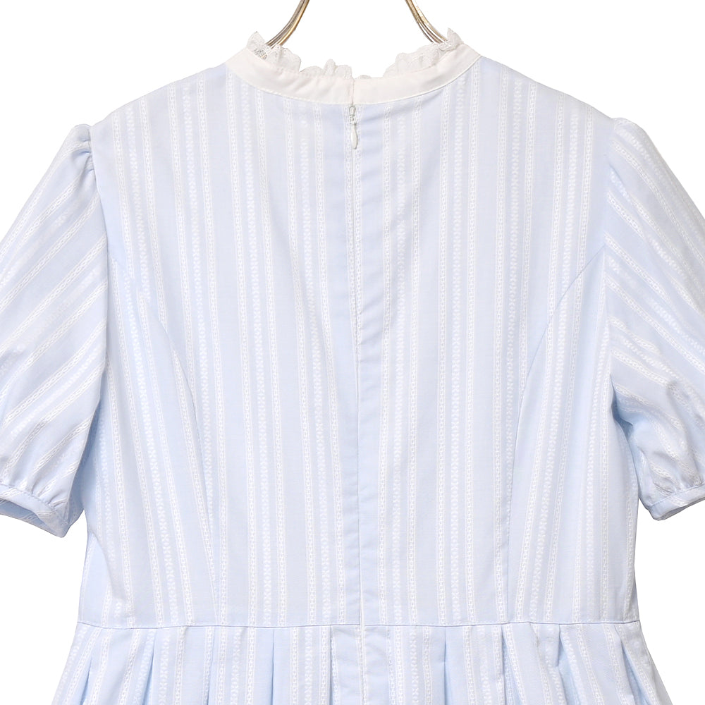 ドビーストライプ スタンドカラーワンピース