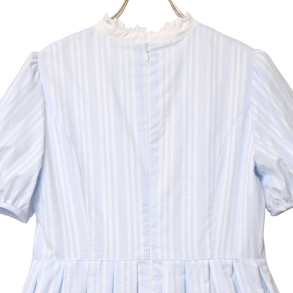 ドビーストライプ スタンドカラーワンピース