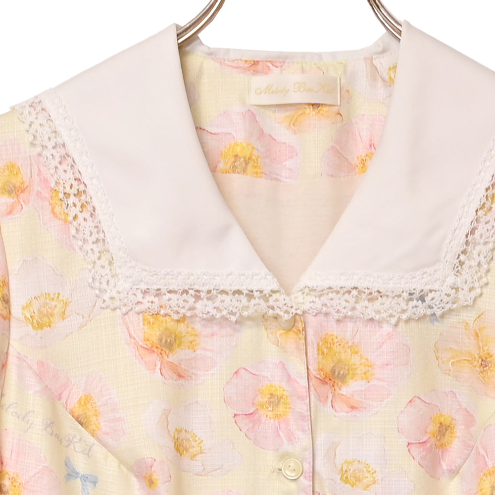 Blooming poppy フロントボタンワンピース Mサイズ イエロー Blooming poppyフロントボタンワンピース-Melody BasKet