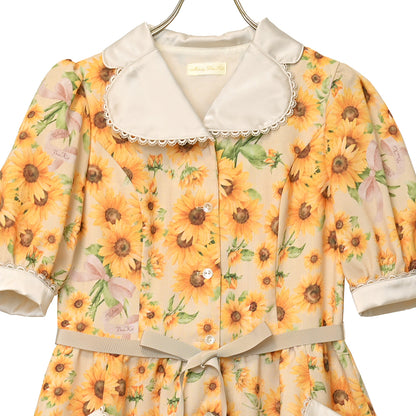 ひまわりブーケのフロントボタンワンピース