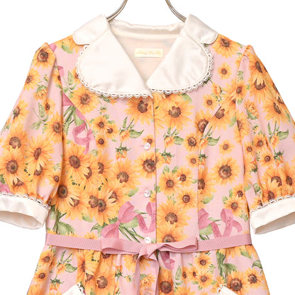 ひまわりブーケのフロントボタンワンピース