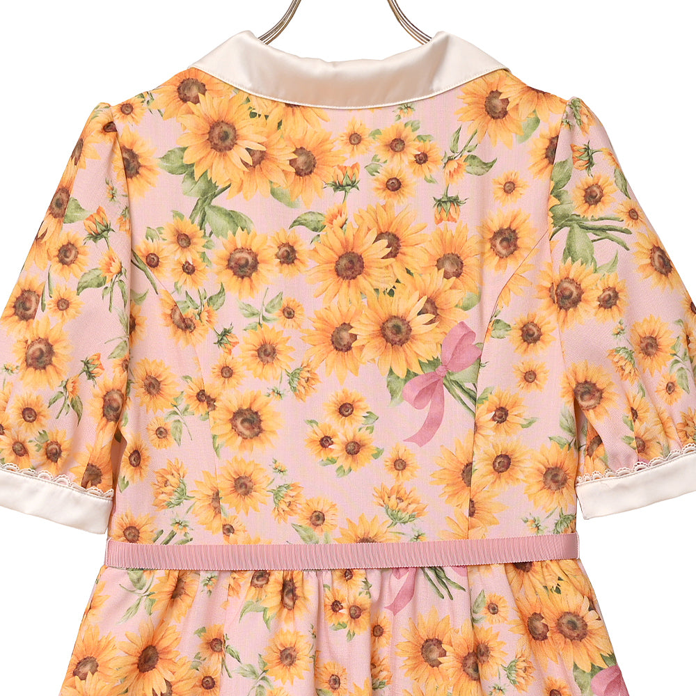 ひまわりブーケのフロントボタンワンピース