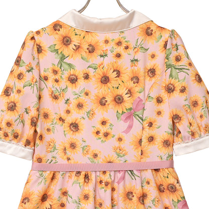 ひまわりブーケのフロントボタンワンピース