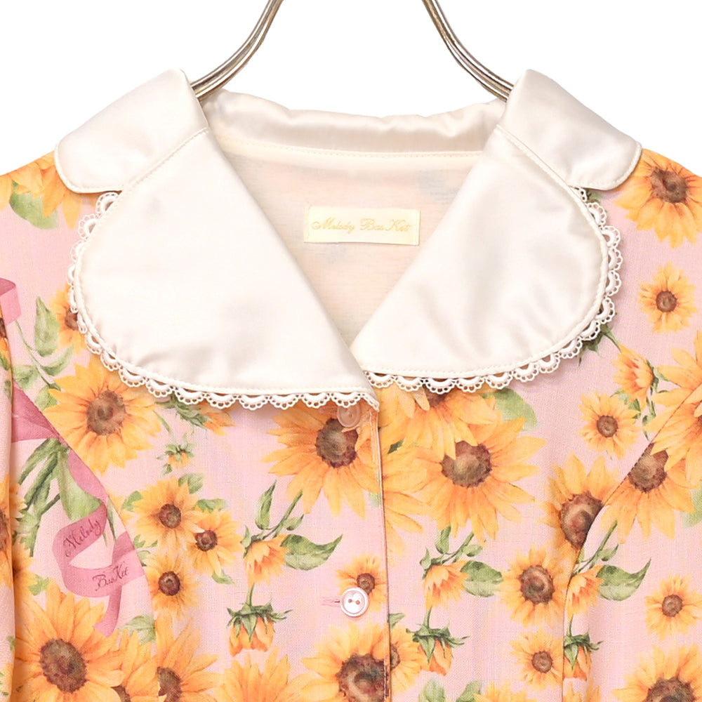 ひまわりブーケのフロントボタンワンピース